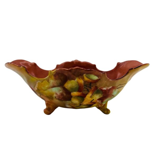 Vintage Footed Floral Scalloped Dish Candy Soap Trinkets Porcelain - Picture 2 of 12